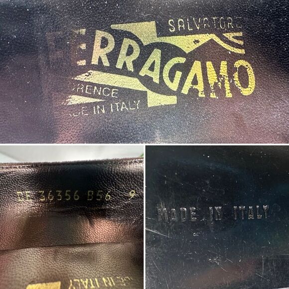 Vtg Salvatore Ferragamo Block Heel Pumps Geometric Embossed Suede Italy Made 9 - Picture 8 of 11